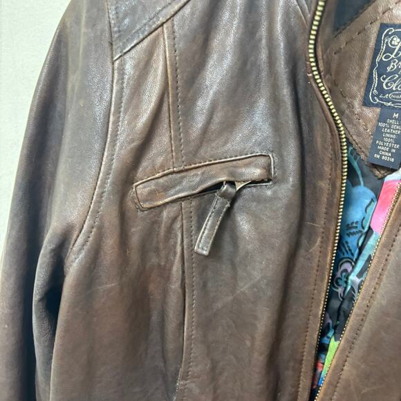 Vintage Lucky Brand Womens Distressed Brown Real  Leather Moto Jacket Medium - Picture 10 of 14